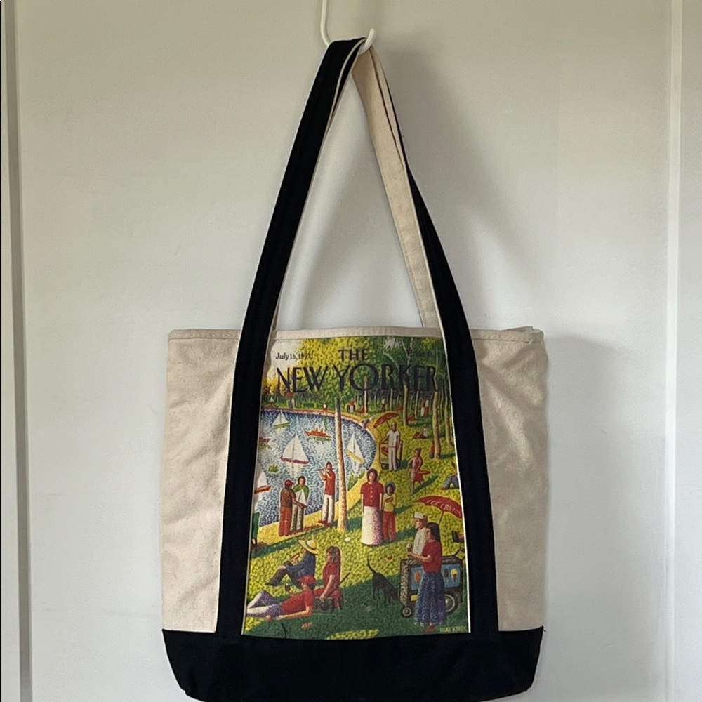 Vintage The New Yorker Sunday Afternoon Canvas Interior Zippered Tote Bag